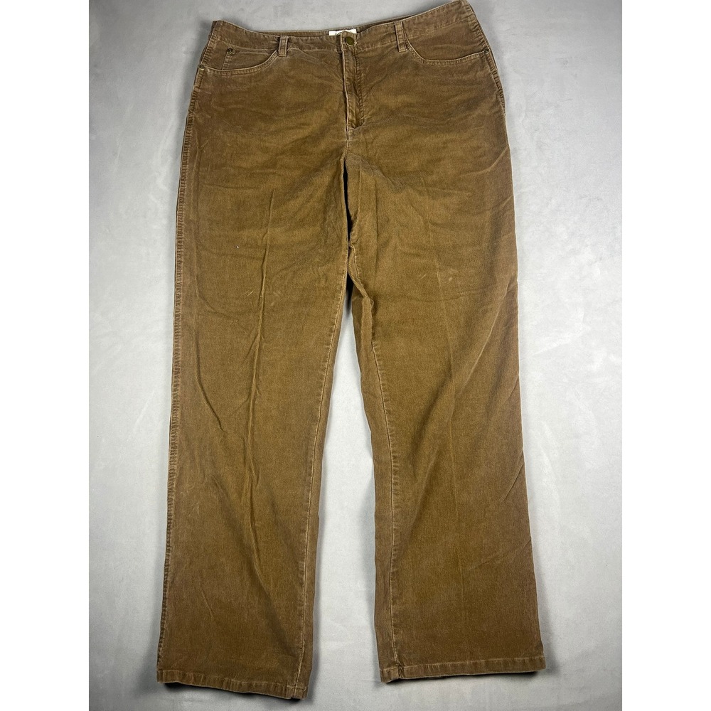 Talbots Brown Corduroy Pants Women 16 Stretch Straight Leg Mid Rise Camel Cotton